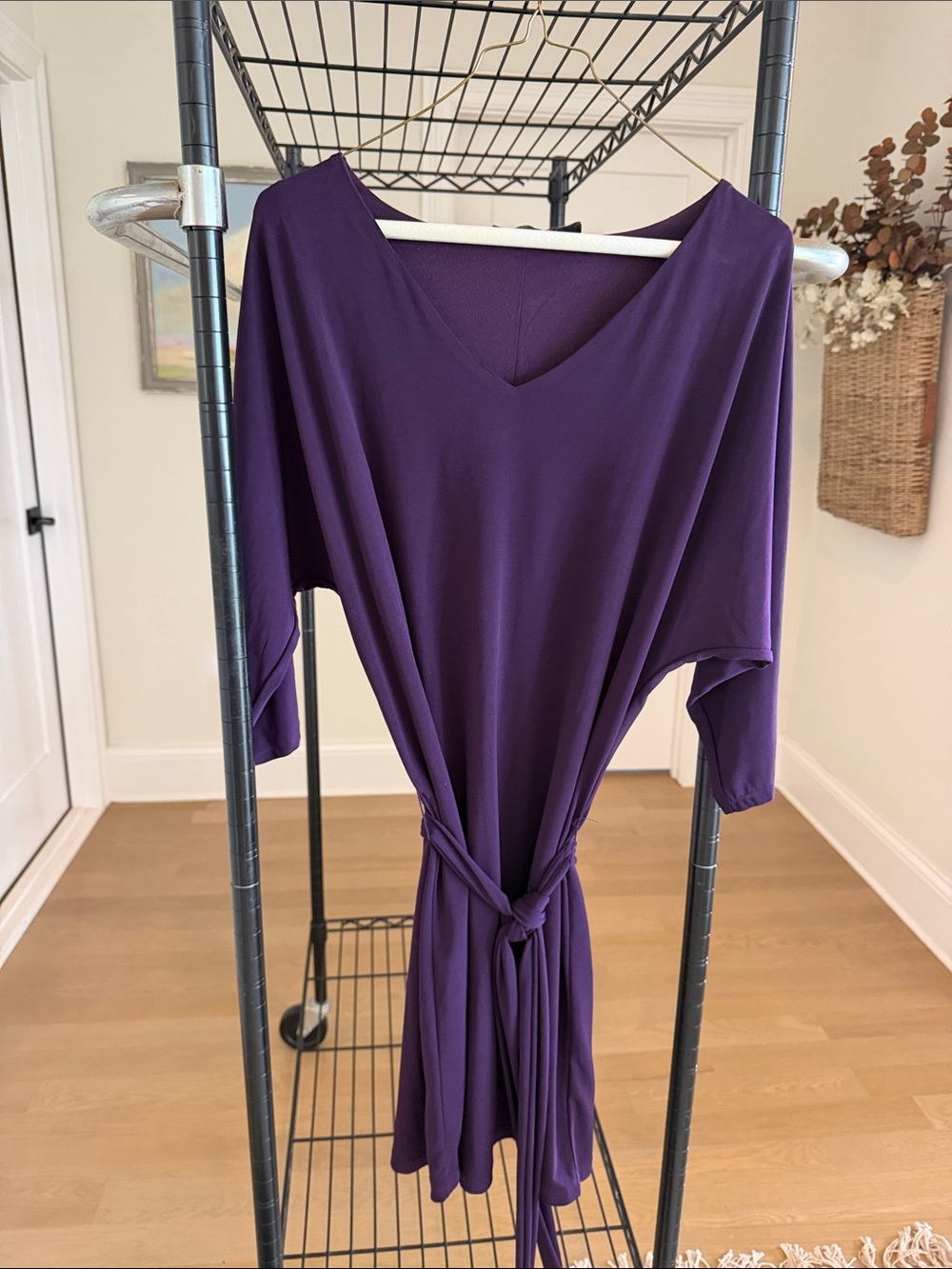 The Limited Deep Purple V-Neck Tie-Waist Midi Dress